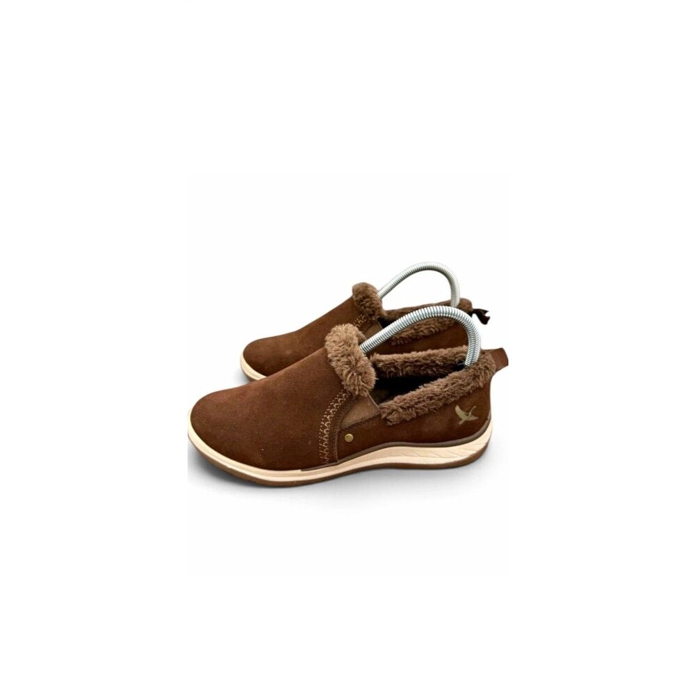 Eddie Bauer Women’s Brown Suede Faux Fur Lined Slip-On Slippers Size 7